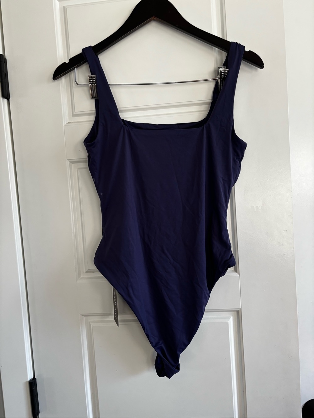 NWT Silkquee Square Neck Bodysuit Contour Stretch Navy Size M